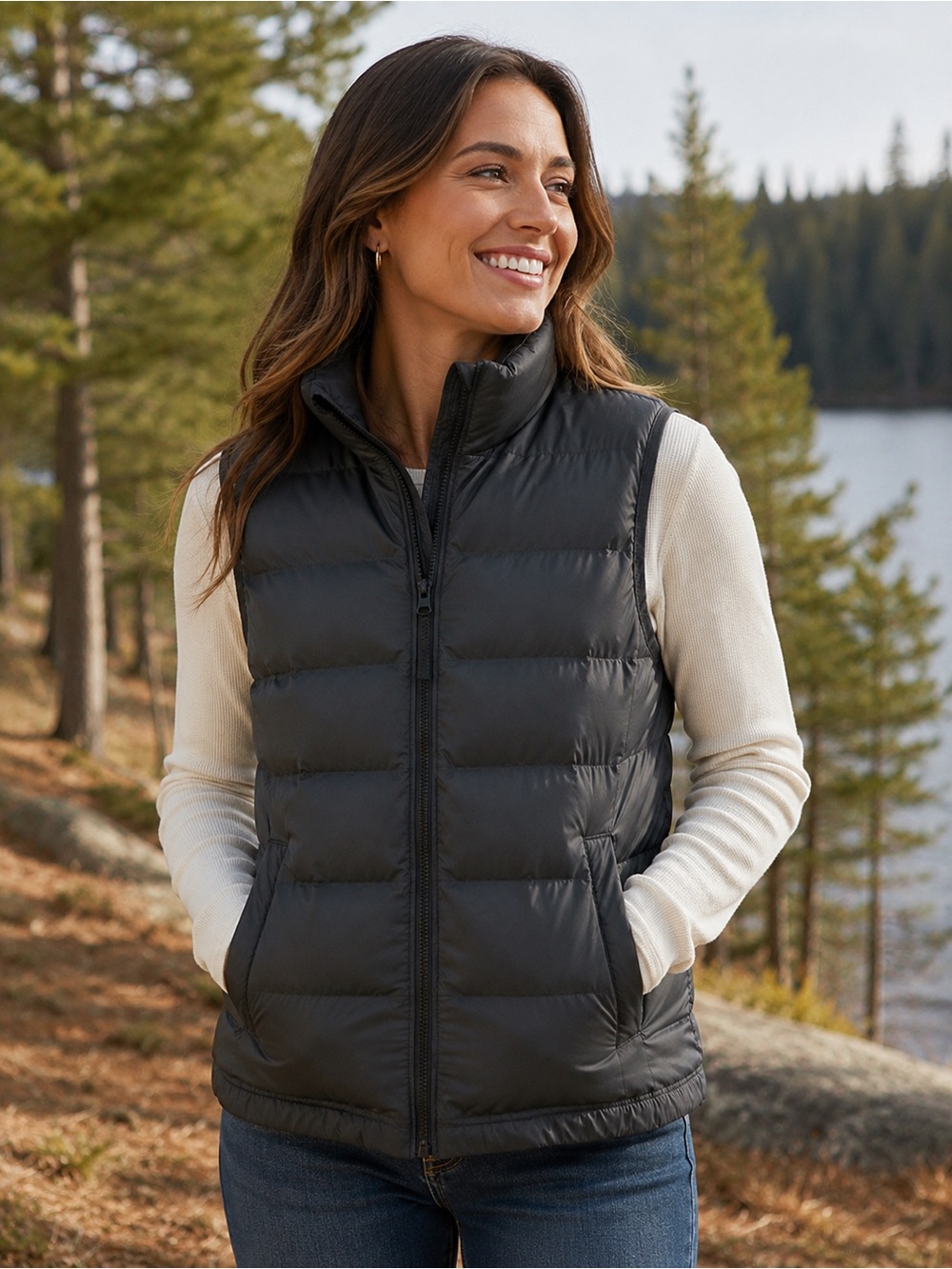 ZARA Black Puffer Vest Women’s M Lightweight Quilted Zip Up